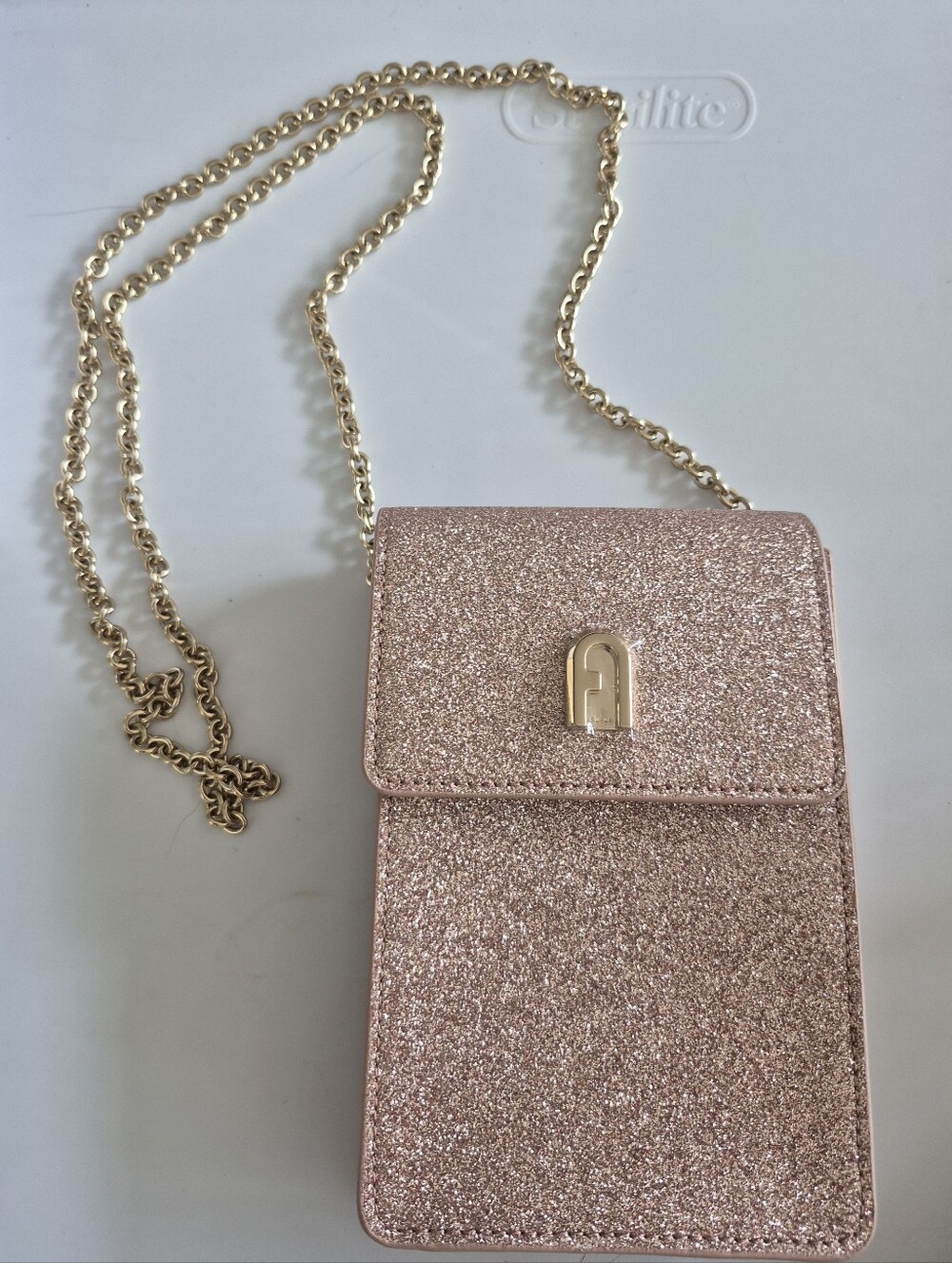 Furla 1927 Glitter Pink Vertical Crossbody Phone Bag